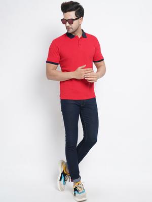 red solid polo t-shirt - 18200911 - Standard Image - 4