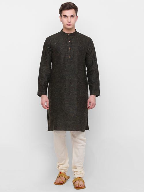 black melange kurta - 18202210 - Standard Image - 1