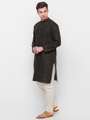 black melange kurta - 18202210 - Standard Image - 2