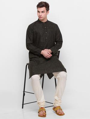black melange kurta - 18202210 - Standard Image - 4