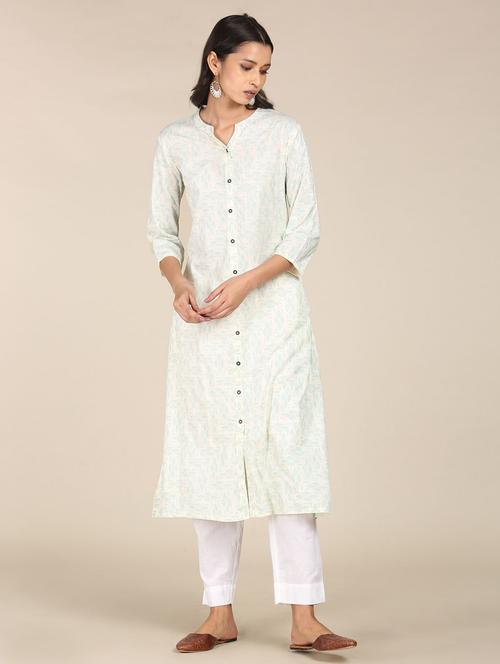 white printed straight kurta - 18202418 - Very Small Image - 1