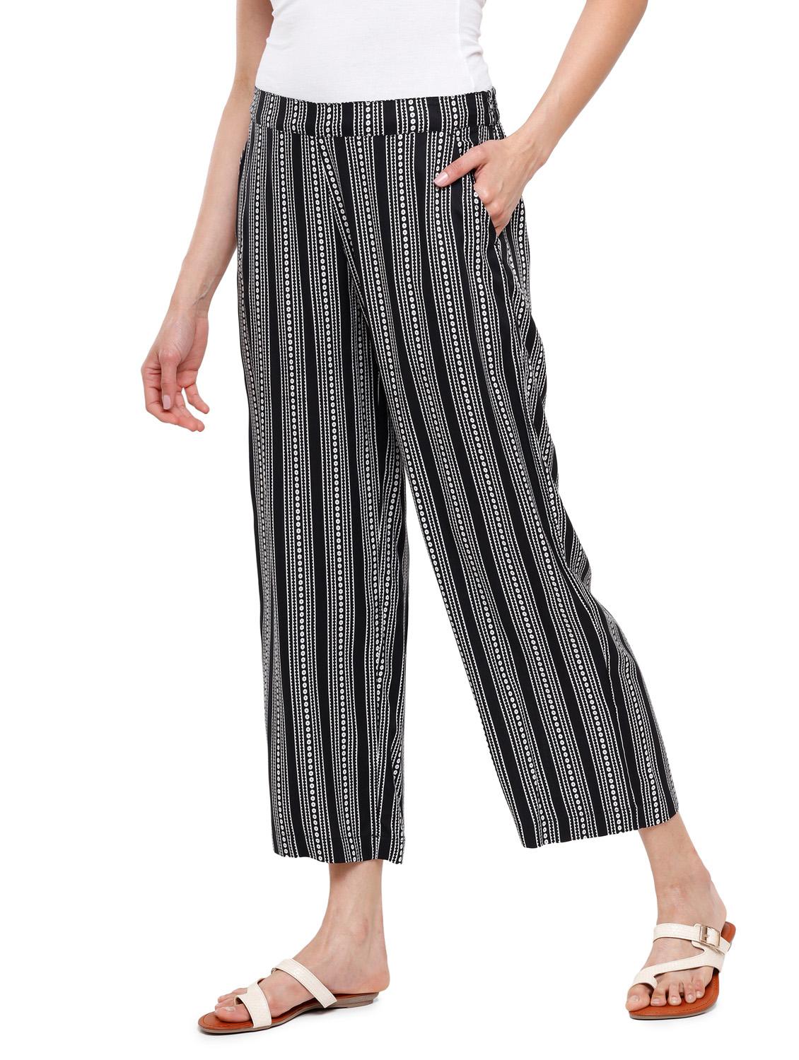 black striped straight palazzo - 18202984 - Zoom Image - 2