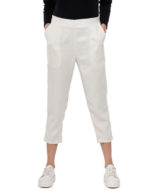 beige solid straight trouser - 18203026 - Standard Image - 1