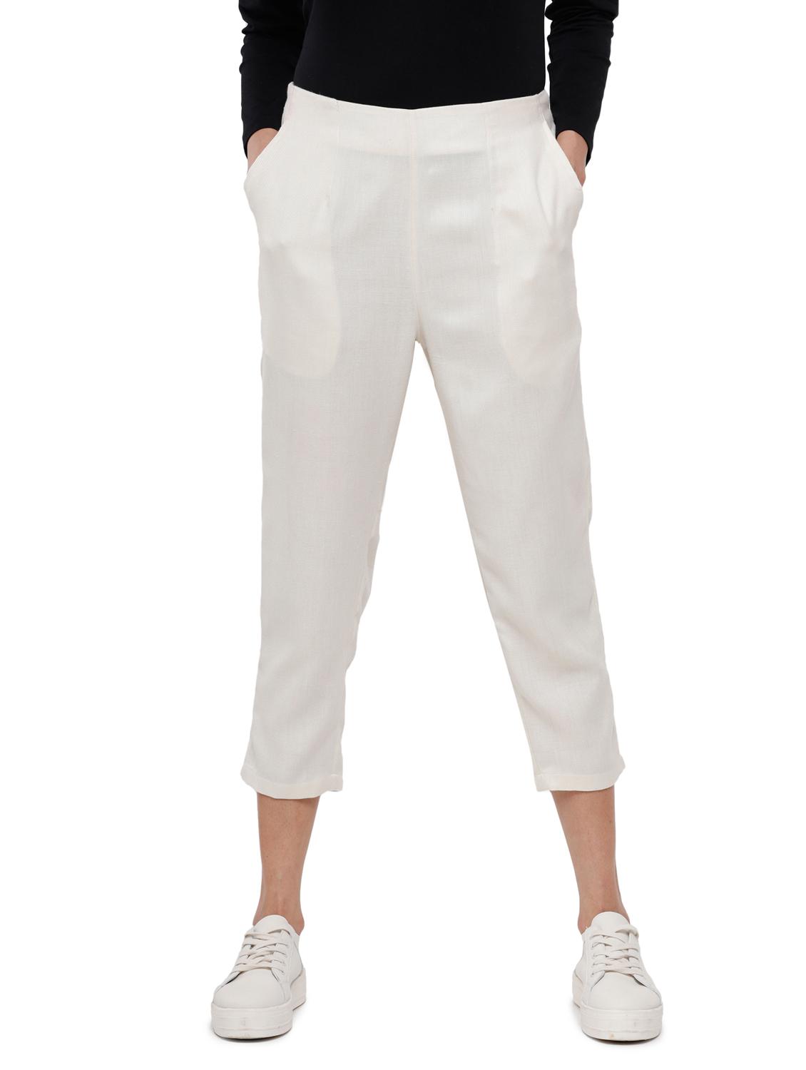 beige solid straight trouser - 18203026 - Zoom Image - 1