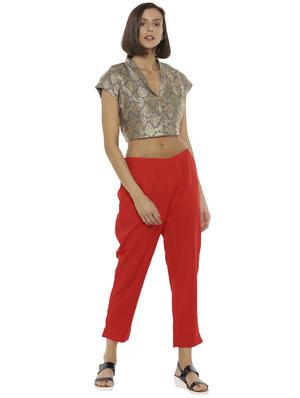 red solid straight trouser - 18203072 - Standard Image - 4