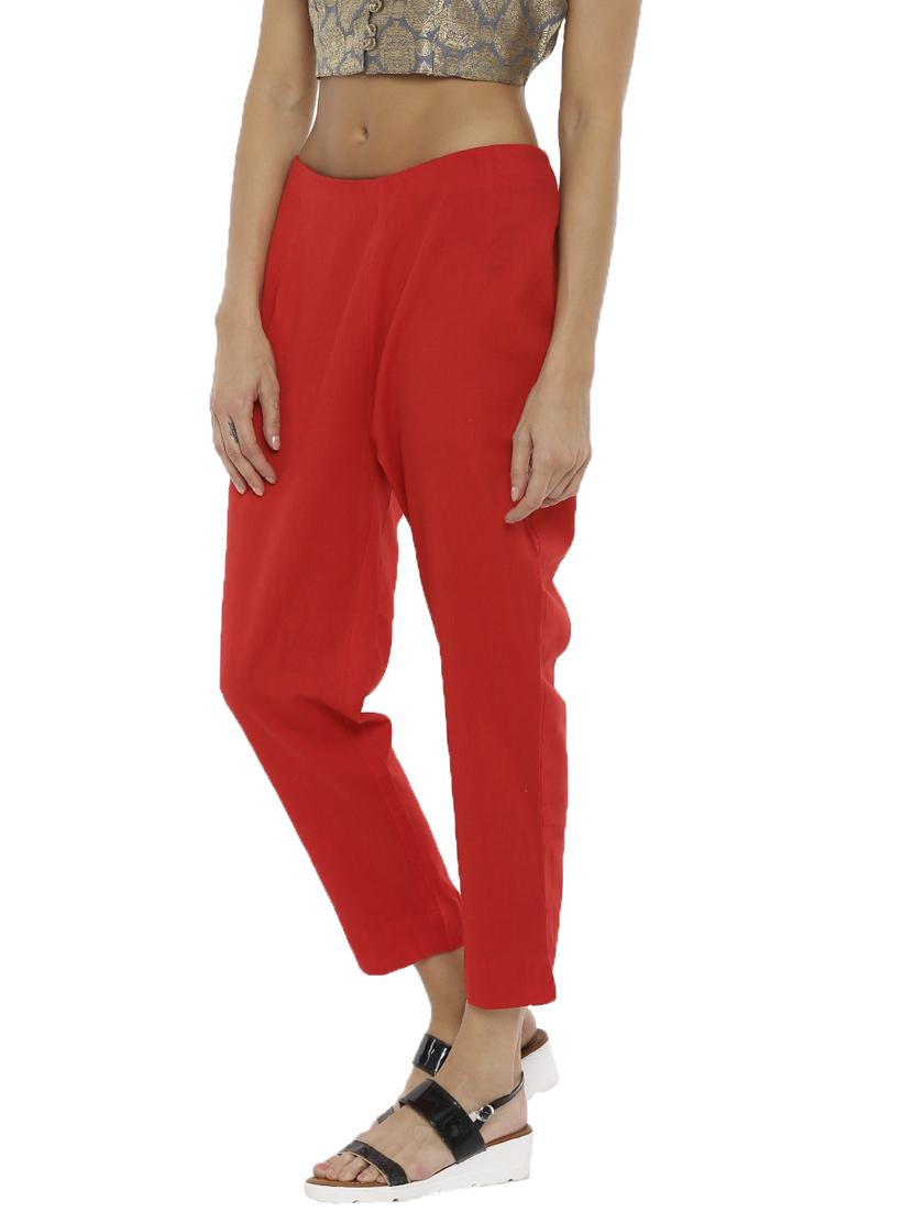 red solid straight trouser - 18203072 - Zoom Image - 2