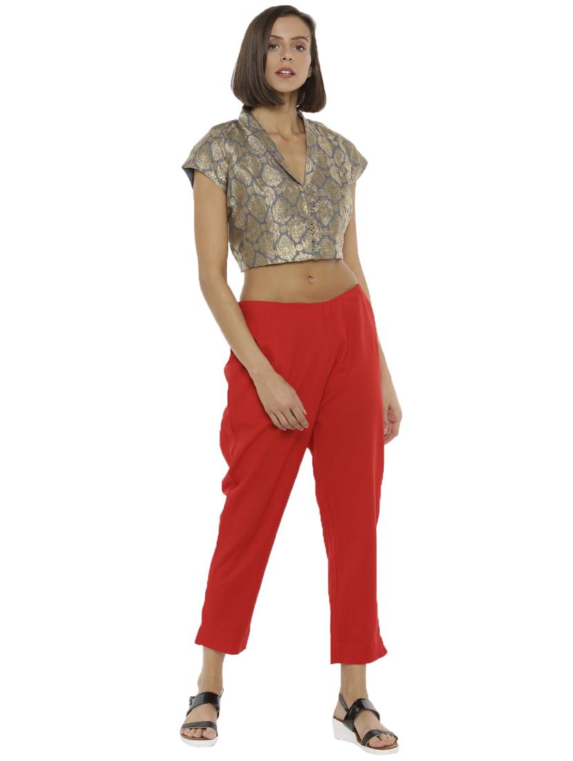 red solid straight trouser - 18203072 - Zoom Image - 4
