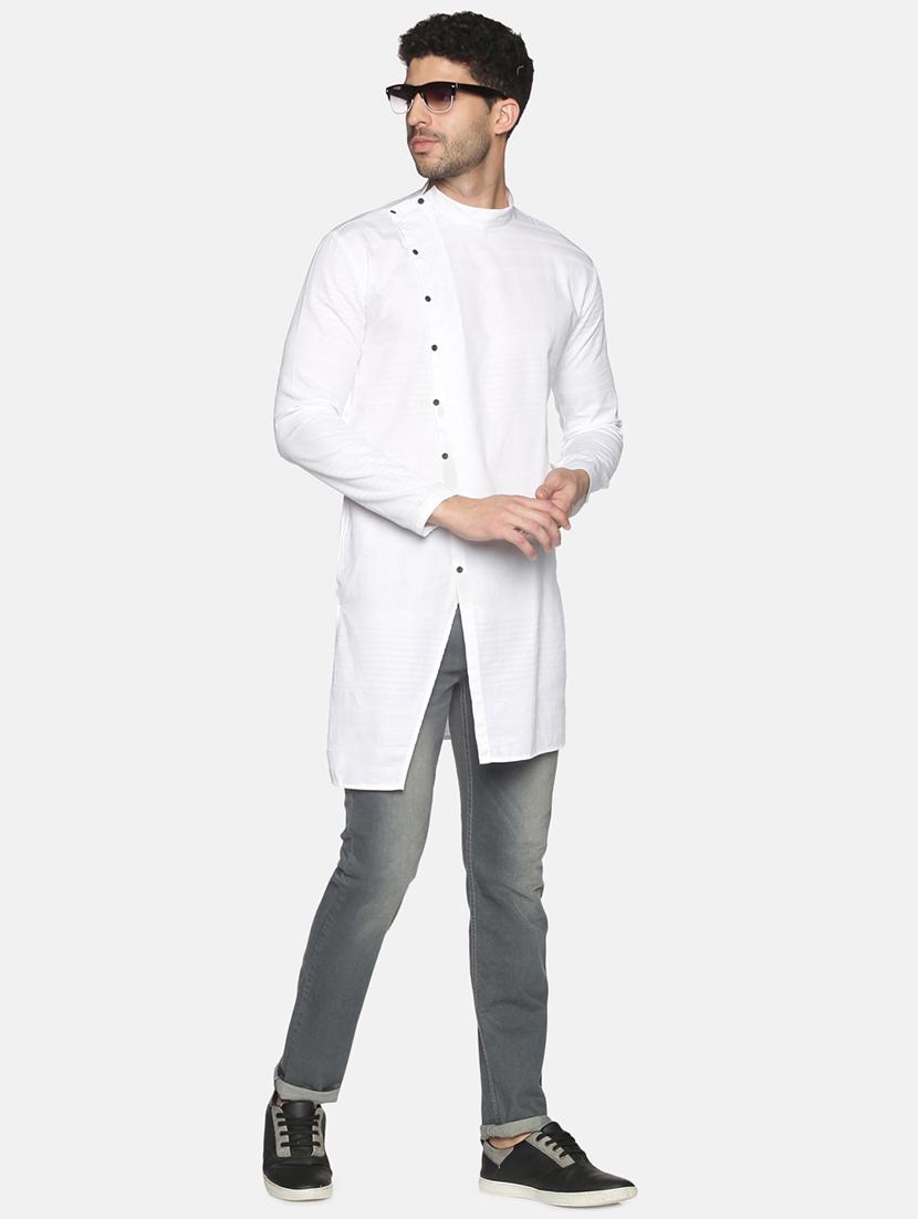 white solid asymmetric kurta - 18203310 - Zoom Image - 4