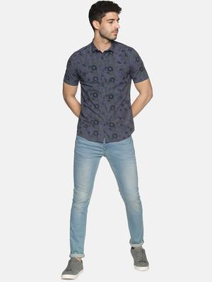 light blue printed casual shirt - 18203352 - Standard Image - 4