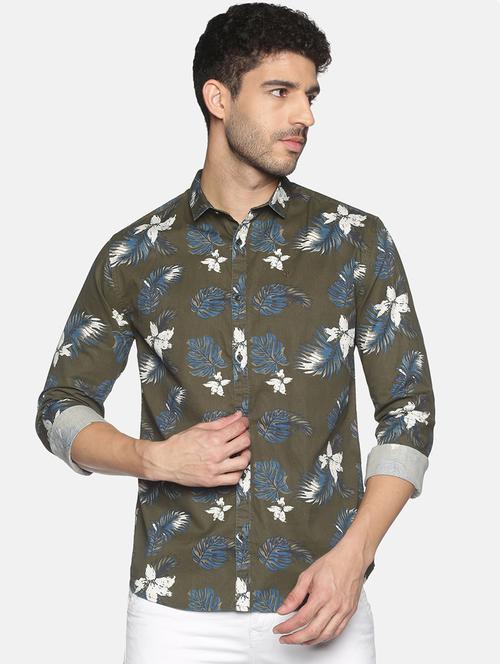 green printed casual shirt - 18203363 - Standard Image - 1
