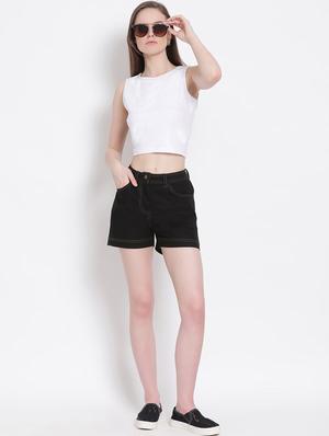 mid rise solid denim short - 18204084 - Standard Image - 5