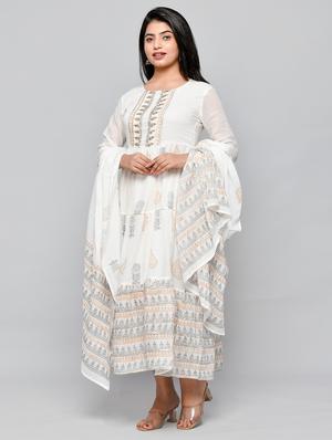printed cotton fit & flare ethnic dress with dupatta - 18206237 - Standard Image - 3