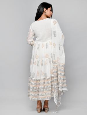 printed cotton fit & flare ethnic dress with dupatta - 18206237 - Standard Image - 4