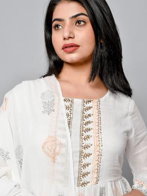 printed cotton fit & flare ethnic dress with dupatta - 18206237 - Standard Image - 5