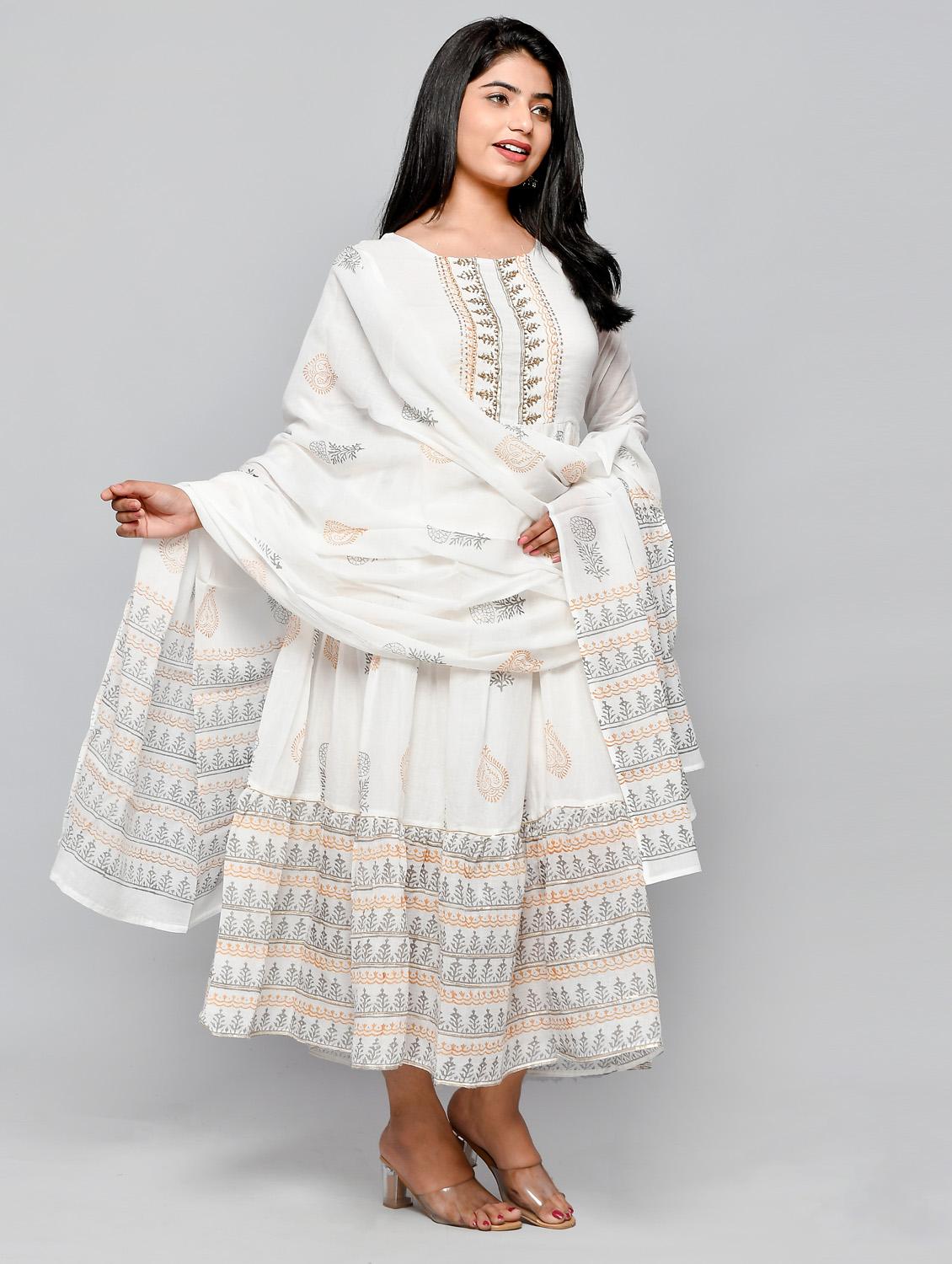 printed cotton fit & flare ethnic dress with dupatta - 18206237 - Zoom Image - 2