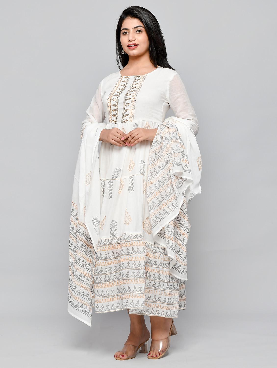 printed cotton fit & flare ethnic dress with dupatta - 18206237 - Zoom Image - 3