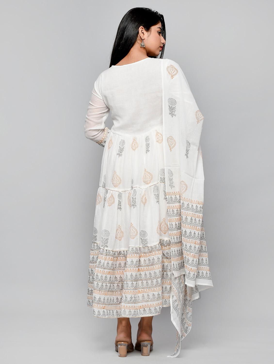 printed cotton fit & flare ethnic dress with dupatta - 18206237 - Zoom Image - 4