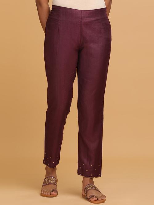purple solid others trouser - 18206660 - Standard Image - 1