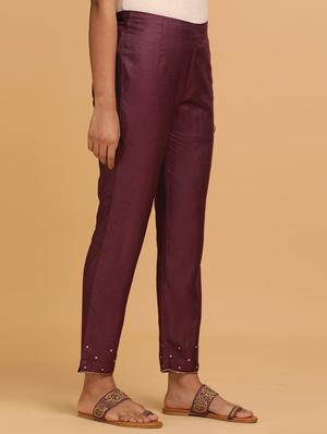 purple solid others trouser - 18206660 - Standard Image - 2