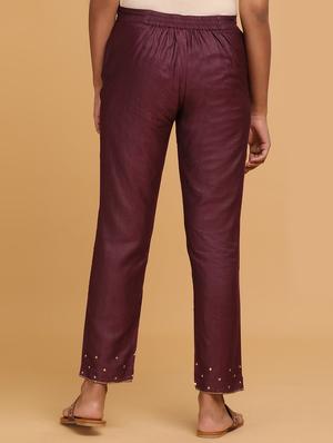 purple solid others trouser - 18206660 - Standard Image - 3