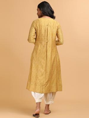 yellow cotton blend a-line kurta - 18206686 - Standard Image - 3