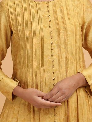 yellow cotton blend a-line kurta - 18206686 - Standard Image - 5
