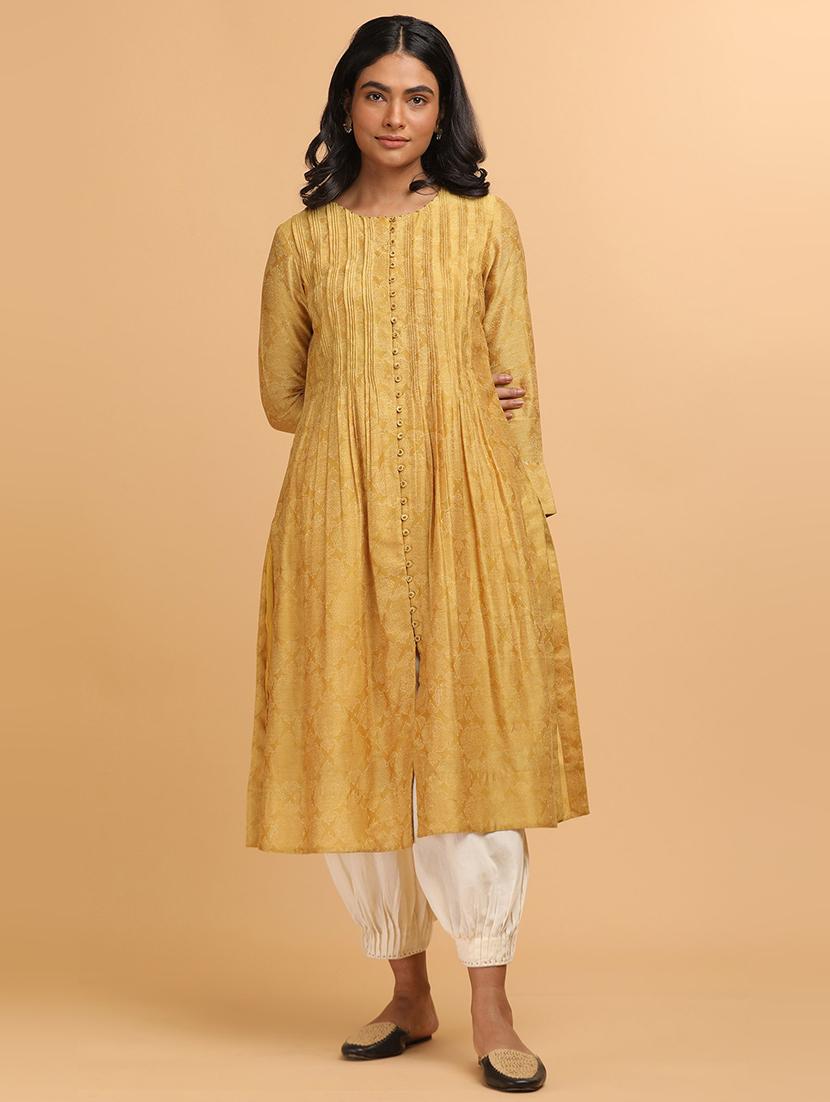 yellow cotton blend a-line kurta - 18206686 - Zoom Image - 1