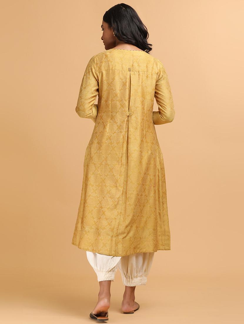 yellow cotton blend a-line kurta - 18206686 - Zoom Image - 3