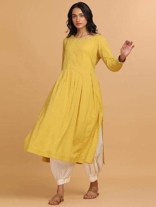 yellow cotton a-line kurta - 18206709 - Standard Image - 1