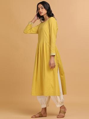 yellow cotton a-line kurta - 18206709 - Standard Image - 2
