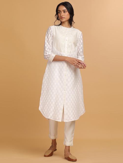 white cotton blend straight kurta - 18206717 - Very Small Image - 1