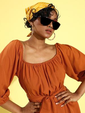 orange solid a-line dress - 18206960 - Standard Image - 4