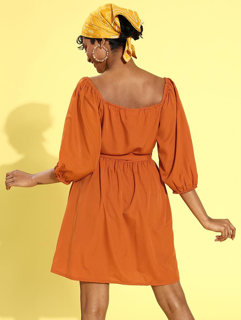 orange solid a-line dress - 18206960 - Zoom Image - 2