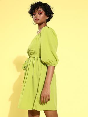 green solid a-line dress - 18206962 - Standard Image - 2