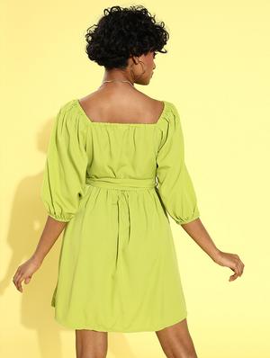 green solid a-line dress - 18206962 - Standard Image - 3
