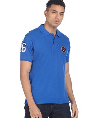 blue solid polo t-shirt - 18207158 - Standard Image - 2