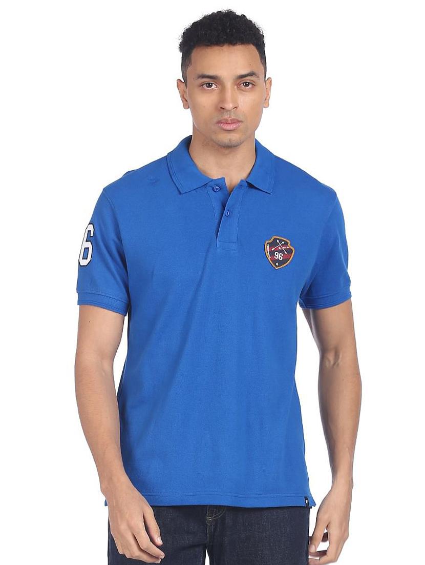 blue solid polo t-shirt - 18207158 - Zoom Image - 1