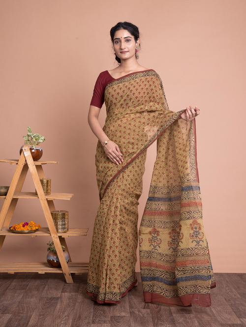 hand block printed saree with blouse - 18207238 - Standard Image - 1