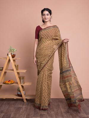 hand block printed saree with blouse - 18207238 - Standard Image - 2