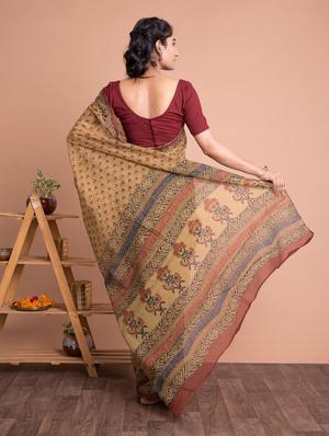 hand block printed saree with blouse - 18207238 - Standard Image - 3