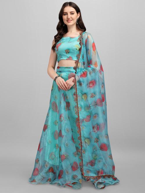 blue organza flared lehenga - 18207680 - Very Small Image - 1