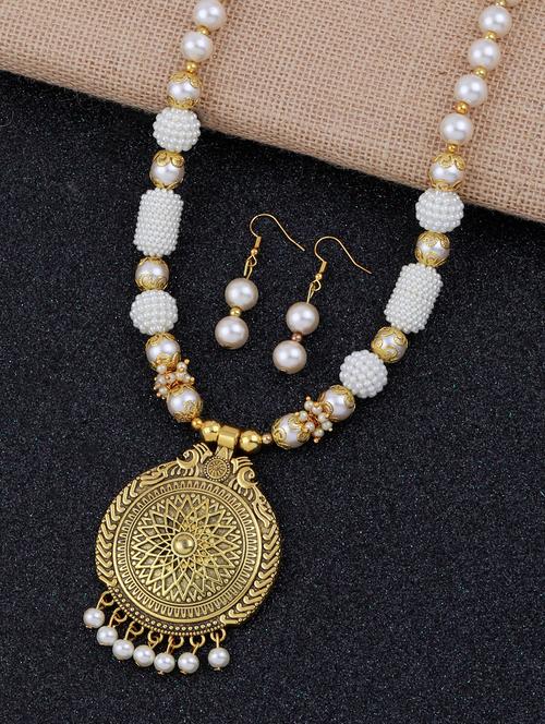 silver shine gold plated pearl mala designe necklace - 18209576 - Very Small Image - 1