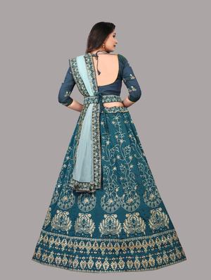 blue silk flared lehenga - 18210827 - Standard Image - 4