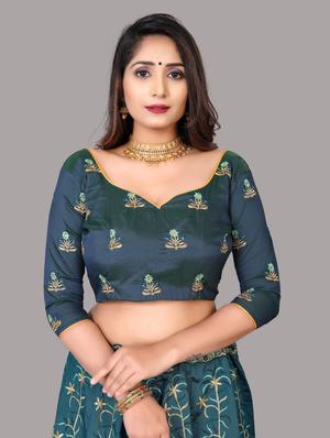 blue silk flared lehenga - 18210827 - Standard Image - 5