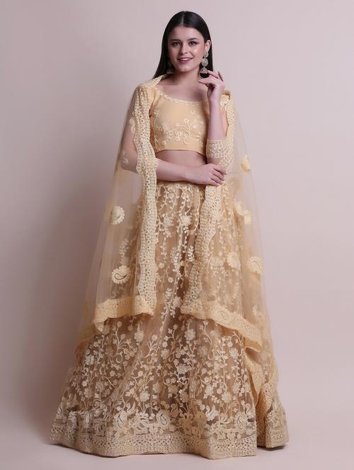gold net flared lehenga - 18210829 - Very Small Image - 1