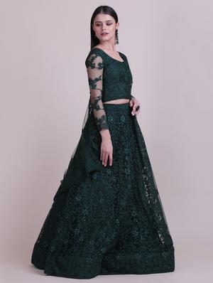 green silk flared lehenga - 18210834 - Standard Image - 4