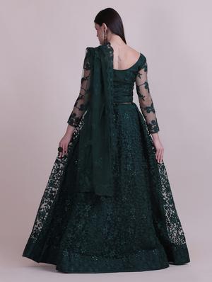 green silk flared lehenga - 18210834 - Standard Image - 5