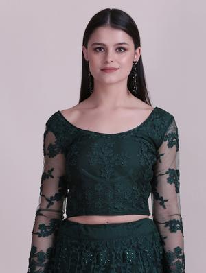 green silk flared lehenga - 18210834 - Standard Image - 6