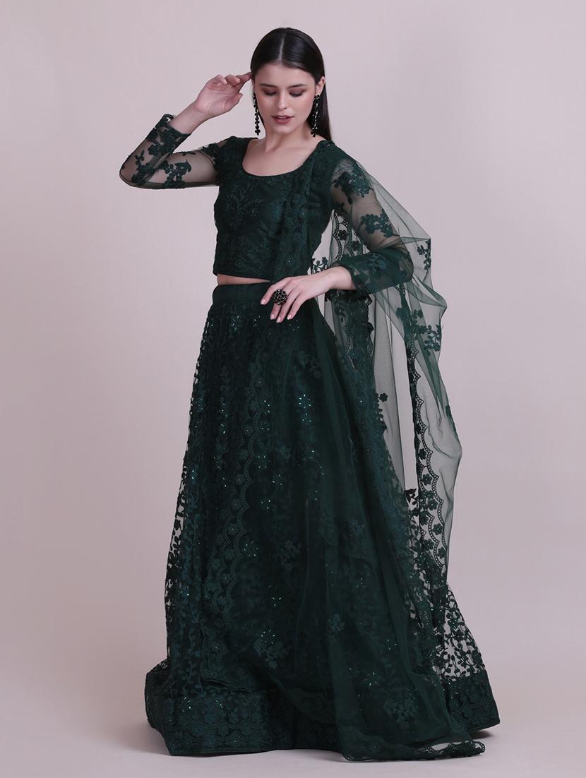 green silk flared lehenga - 18210834 - Zoom Image - 2