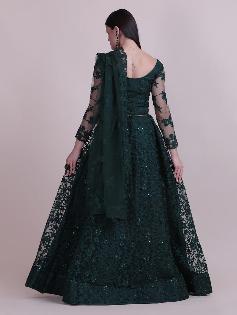 green silk flared lehenga - 18210834 - Zoom Image - 5